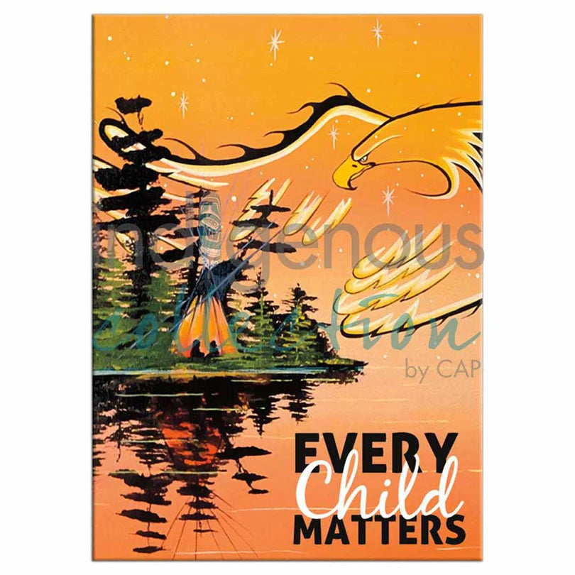 Eagle with forest island on a orange background magnet