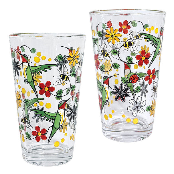 Set of 2 Hummingbird glass tumbler