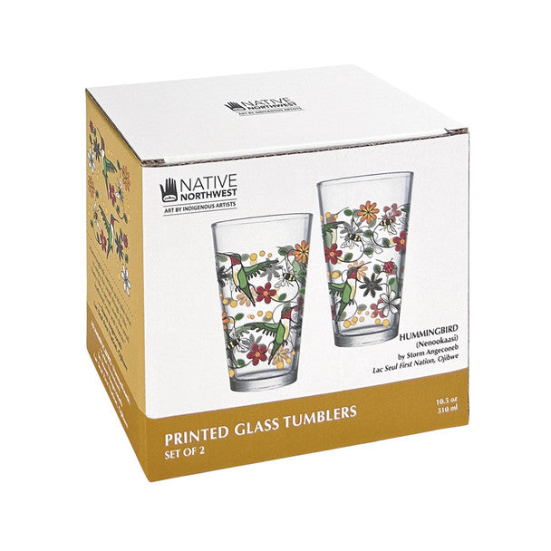 Box of printed glass tumblers with Native Northwest branding