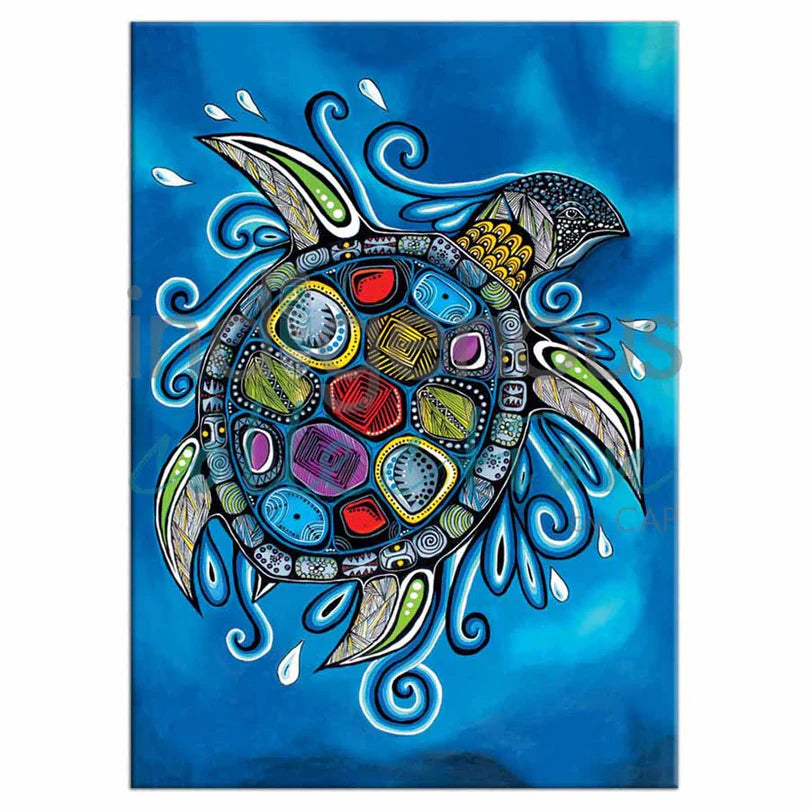 Turtle swimming in water on a magnet.
