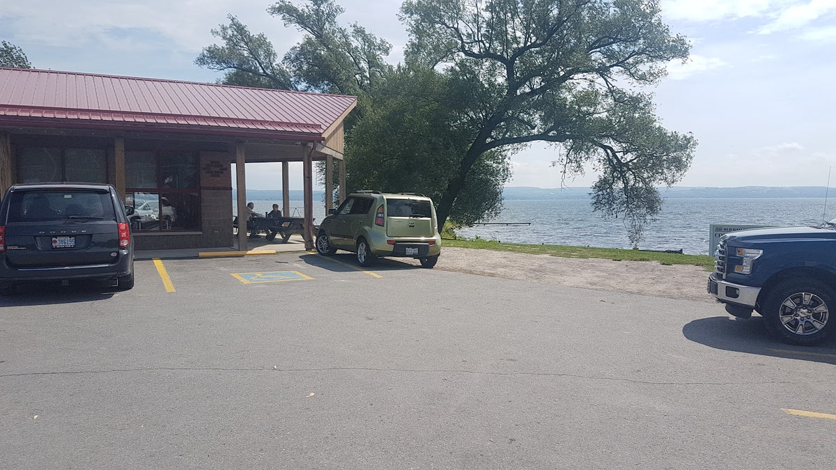 Old Railroad Stop Restaurant covered porch on Rice Lake