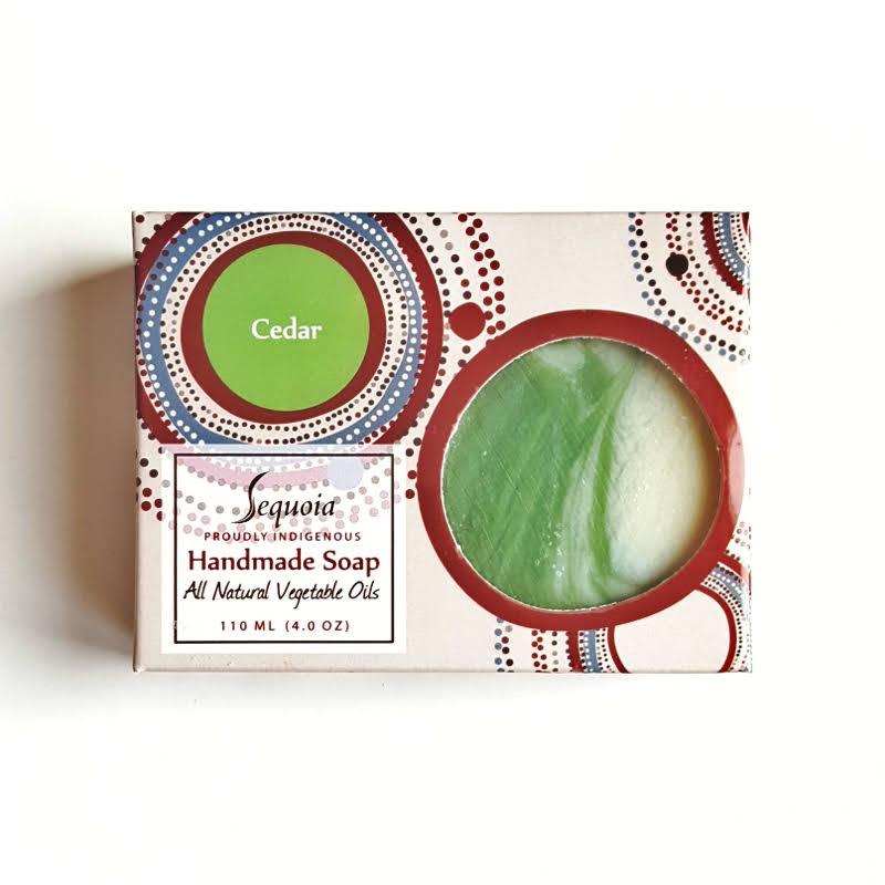Handmade soap in a decorative box with 'Cedar' label on a white background