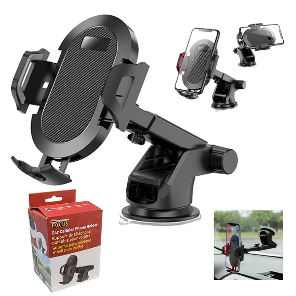 Car phone holder with multiple views and packaging on a white background