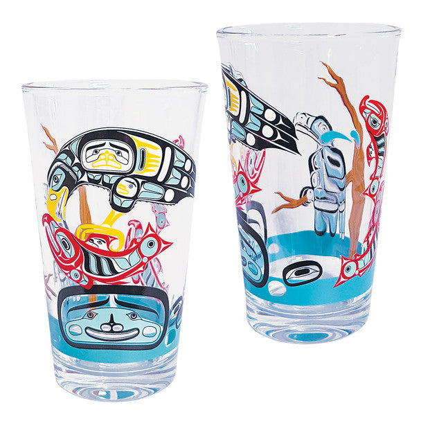 Bird and Fish on a 10oz glass set of 2