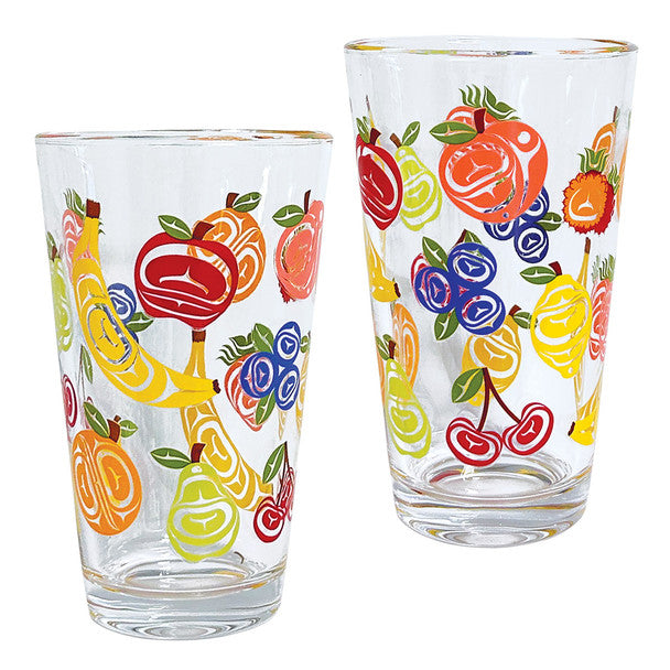 Fruit salad painted on a glass tumbler