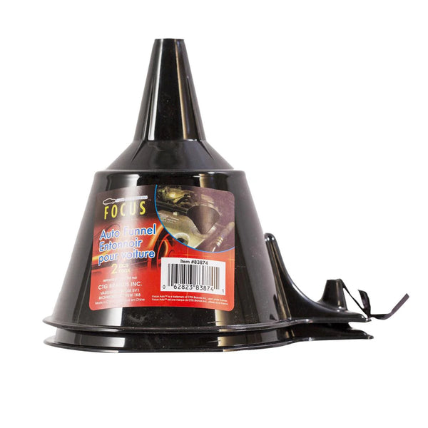 Black funnel with a label on a white background