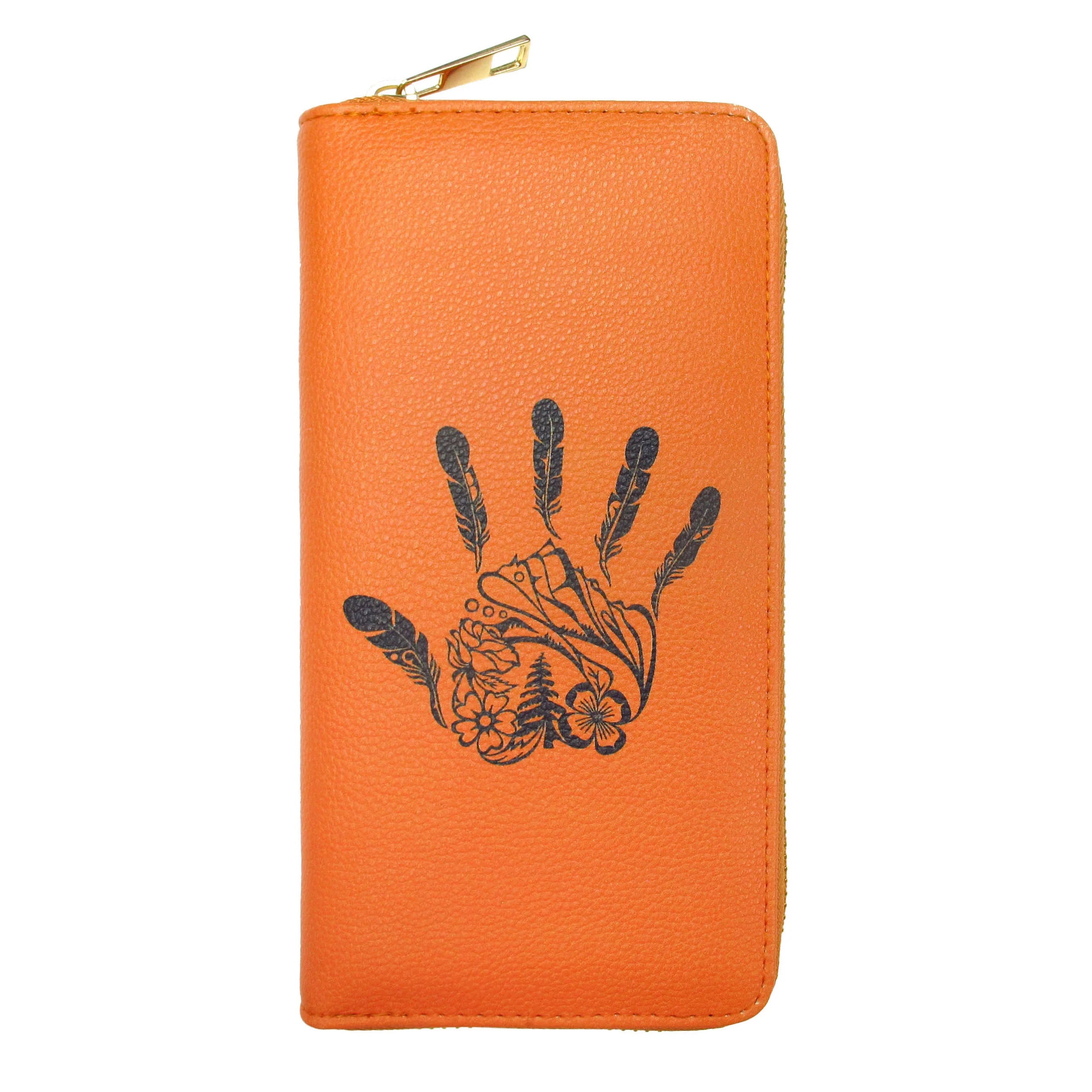 Gitxsan Hand zip-around wallet – Indigenous art honouring residential school survivors by Gitxsan artist Michelle Stoney