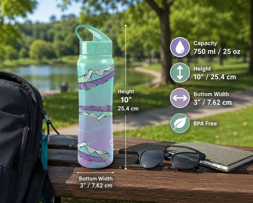 Healing Feather sport bottle lifestyle shot, double-wall stainless steel 750ml