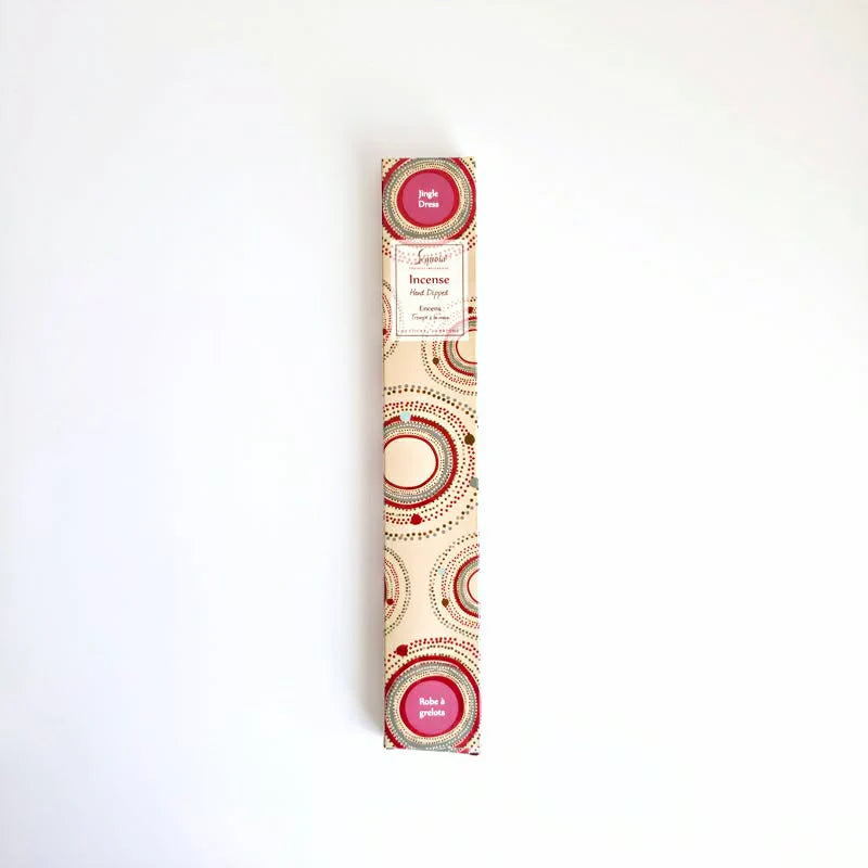 Incense stick packaging with circular patterns on a white background