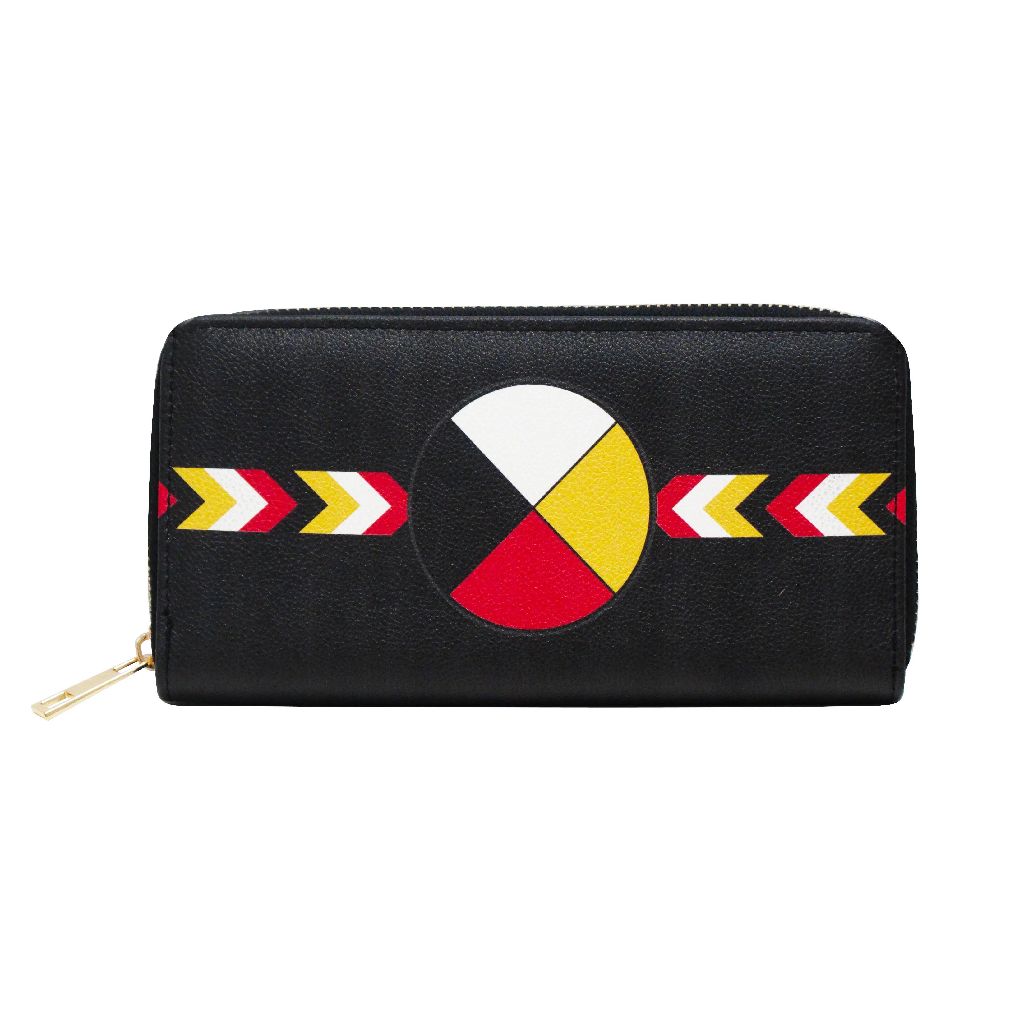 Medicine Wheel (Sacred Loop) zip-around wallet with vibrant Indigenous art print and RFID protection