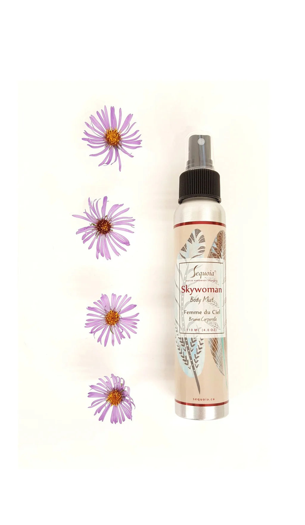 Skincare bottle with flowers on a white background
