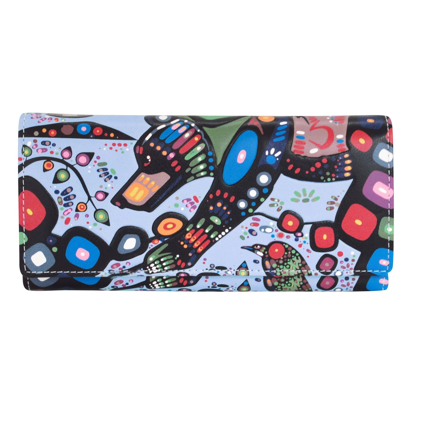 Colorful wallet with abstract animal design on a white background