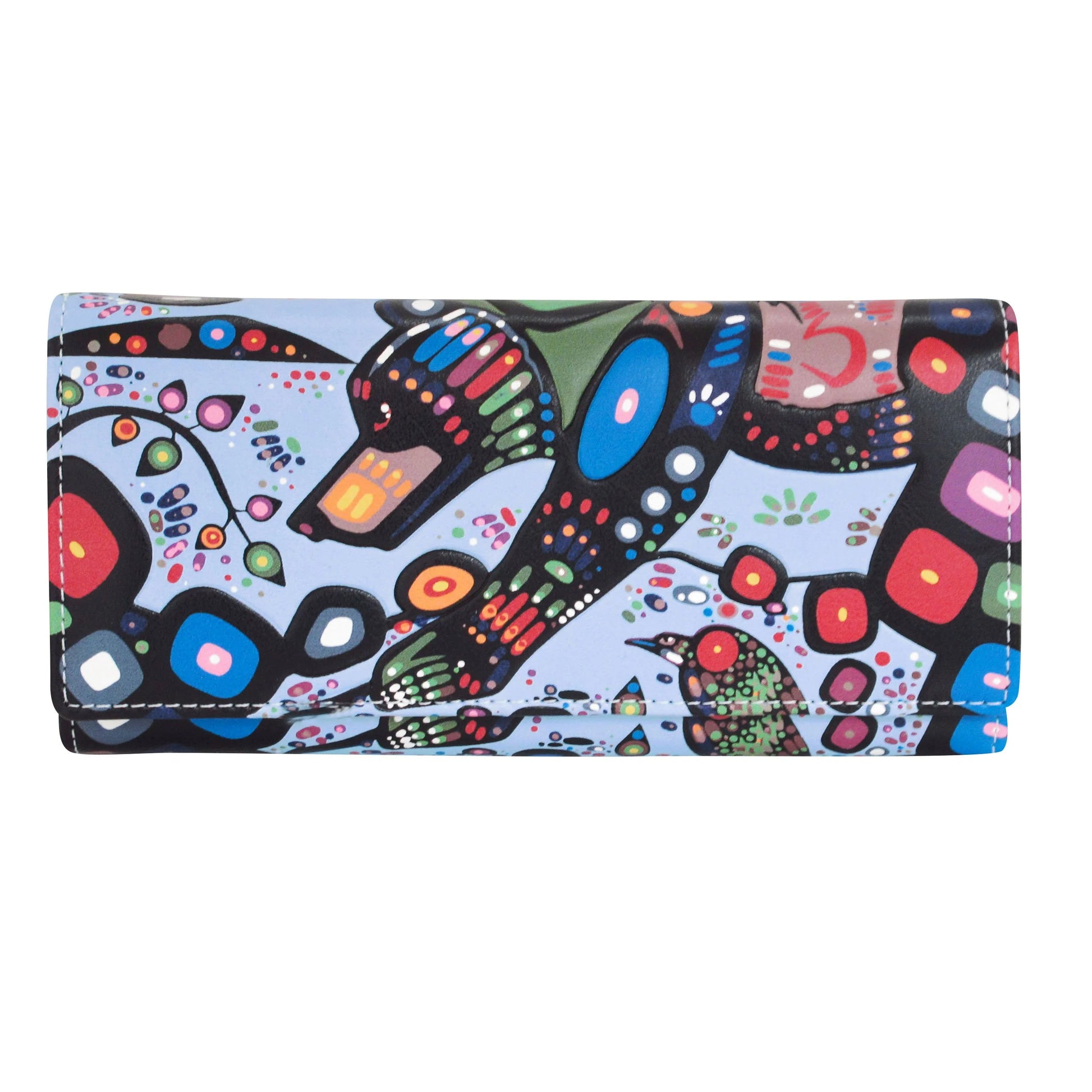 Colorful wallet with abstract animal design on a white background