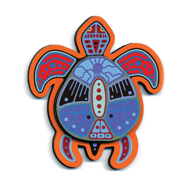 Magnet shaped like a turtle with different colors.