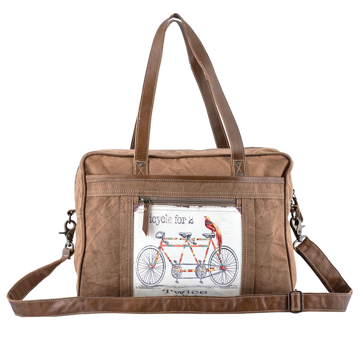 Brown bag with a bicycle design on a white background
