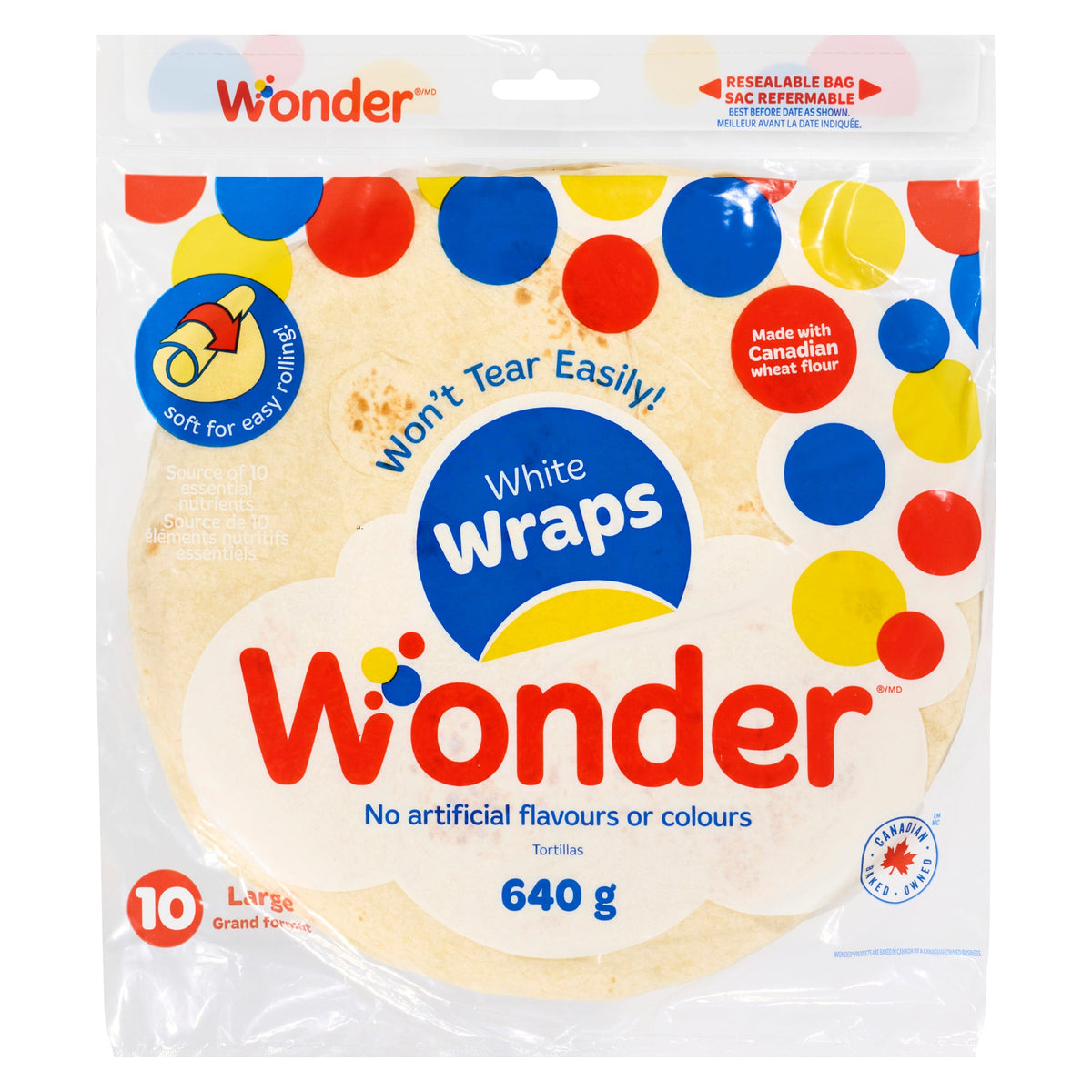 Wonder White Wraps Large Flour Tortillas 10 pack 640 g