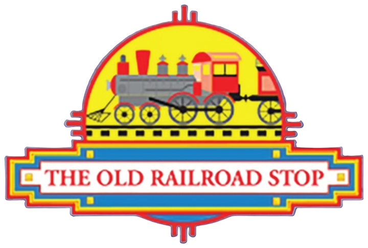 Logo of 'The Old Railroad Stop' with a vintage train design on a white background